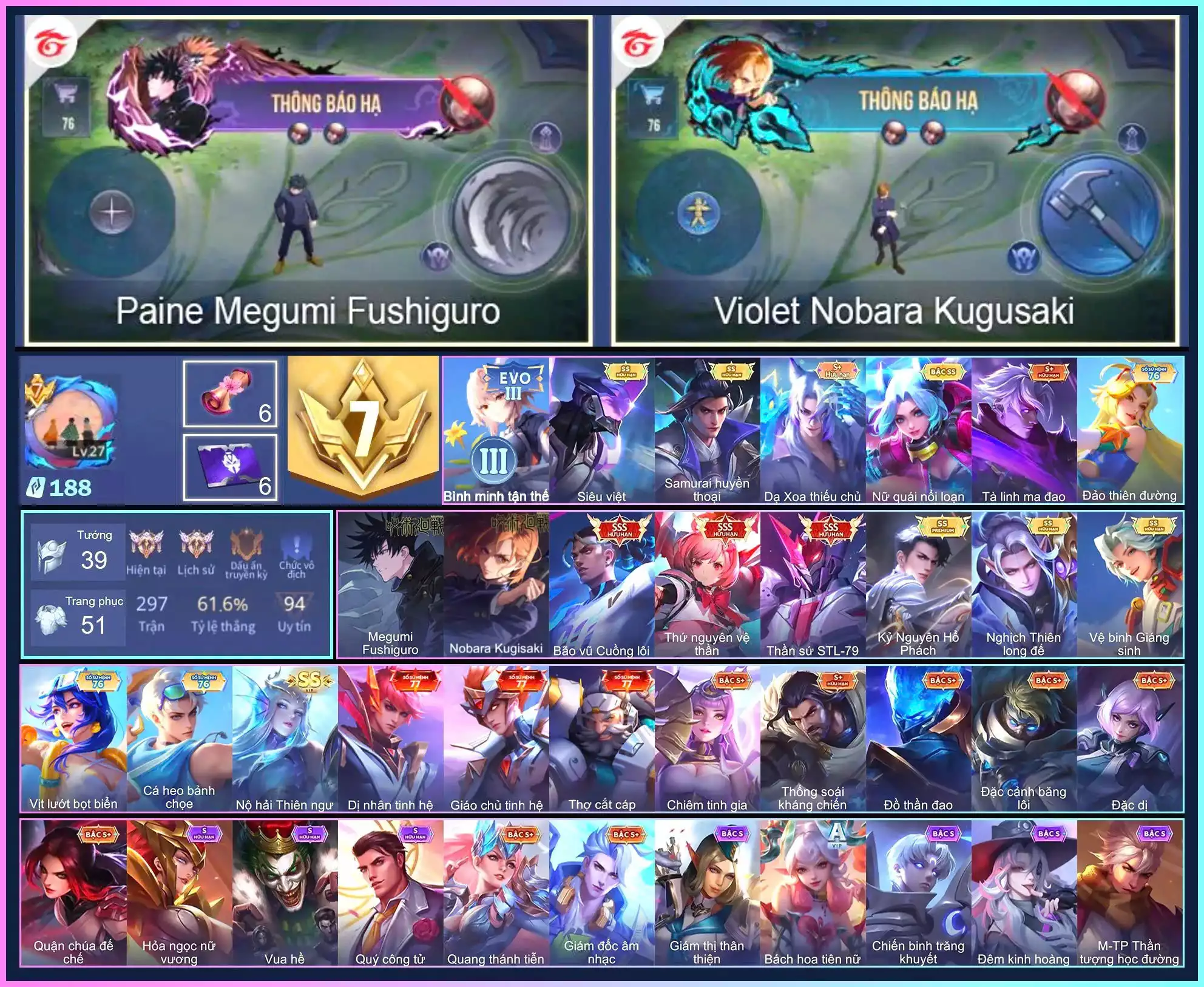 Tulen Thần sứ ST.L-79, Violet Thứ nguyên vệ thần, Violet Nobara Kugisaki, Paine Megumi Fushiguro, Raz Bão vũ Cuồng lôi...