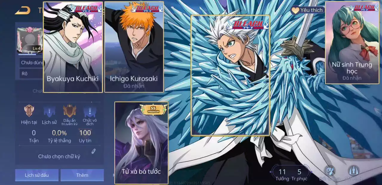 ACC REG VIUP: Lữ Bố Ichigo Kurosaki, Murad Byakuya Kuchiki, Bright Toshiro Hitsugaya... Trắng thông tin