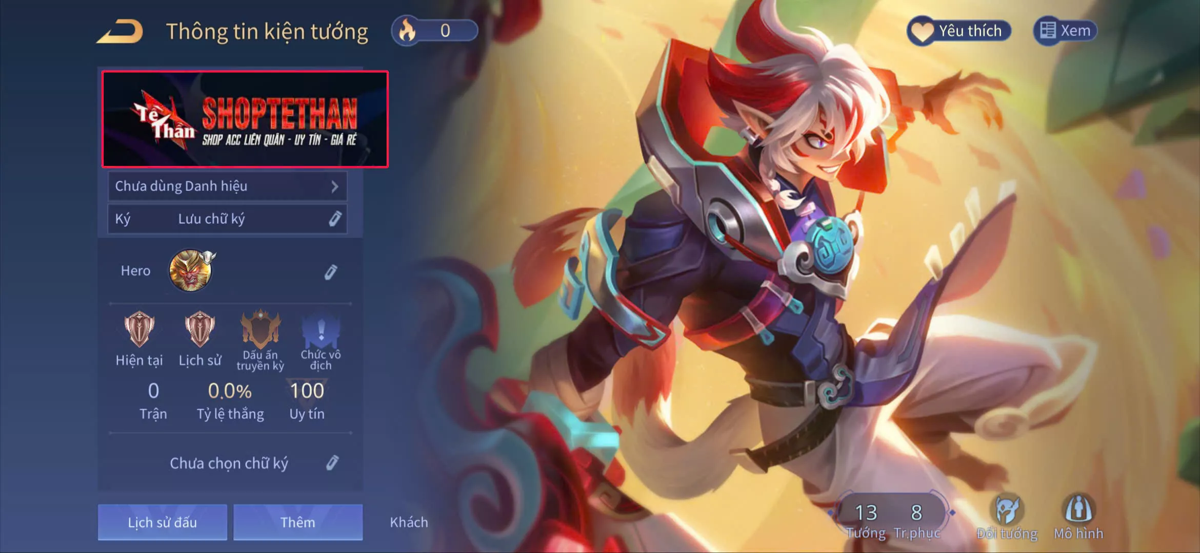 (SALE) ACC REG LIÊN QUÂN: Ngộ Không Tân niên võ thần, sẵn tướng, free đổi tên, trắng thông tin