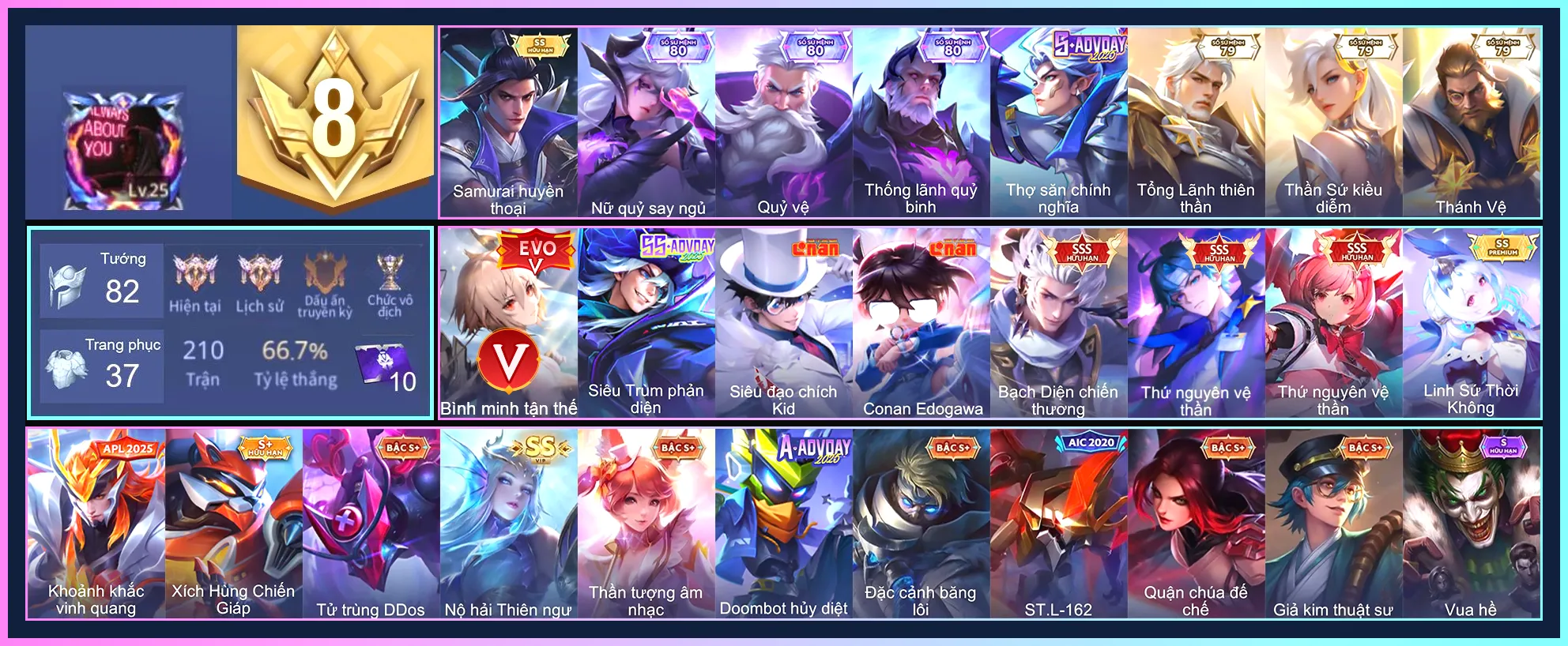 Hayate Siêu đạo chích Kid, Yorn Conan Edogawa, Valhein Thứ Nguyên Vệ Thần, Violet Thứ nguyên vệ thần, Nakroth Bạch diện chiến thương... TRẮNG THÔNG TIN