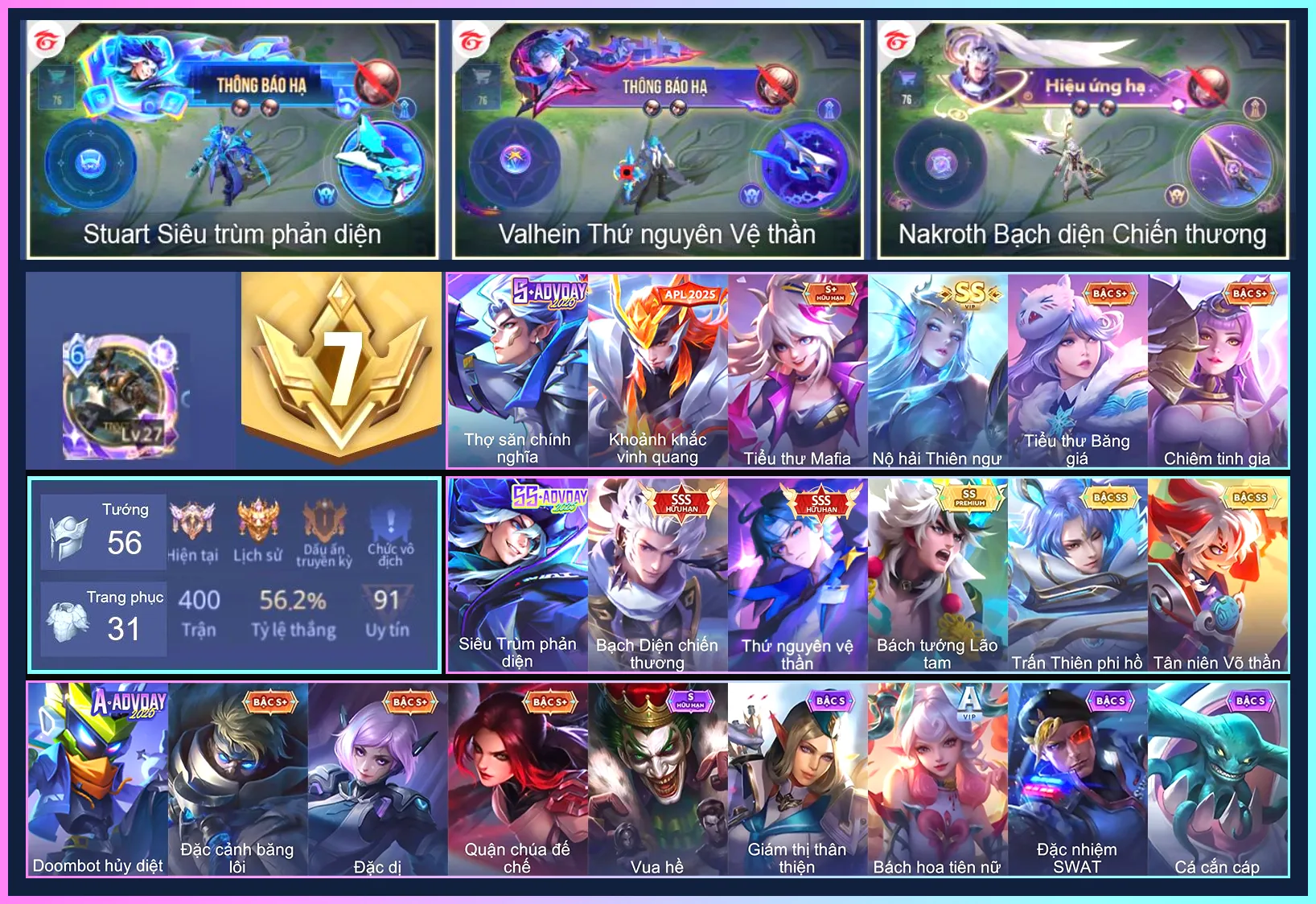 Ảnh Valhein Thứ Nguyên Vệ Thần, Nakroth Bạch diện chiến thương...