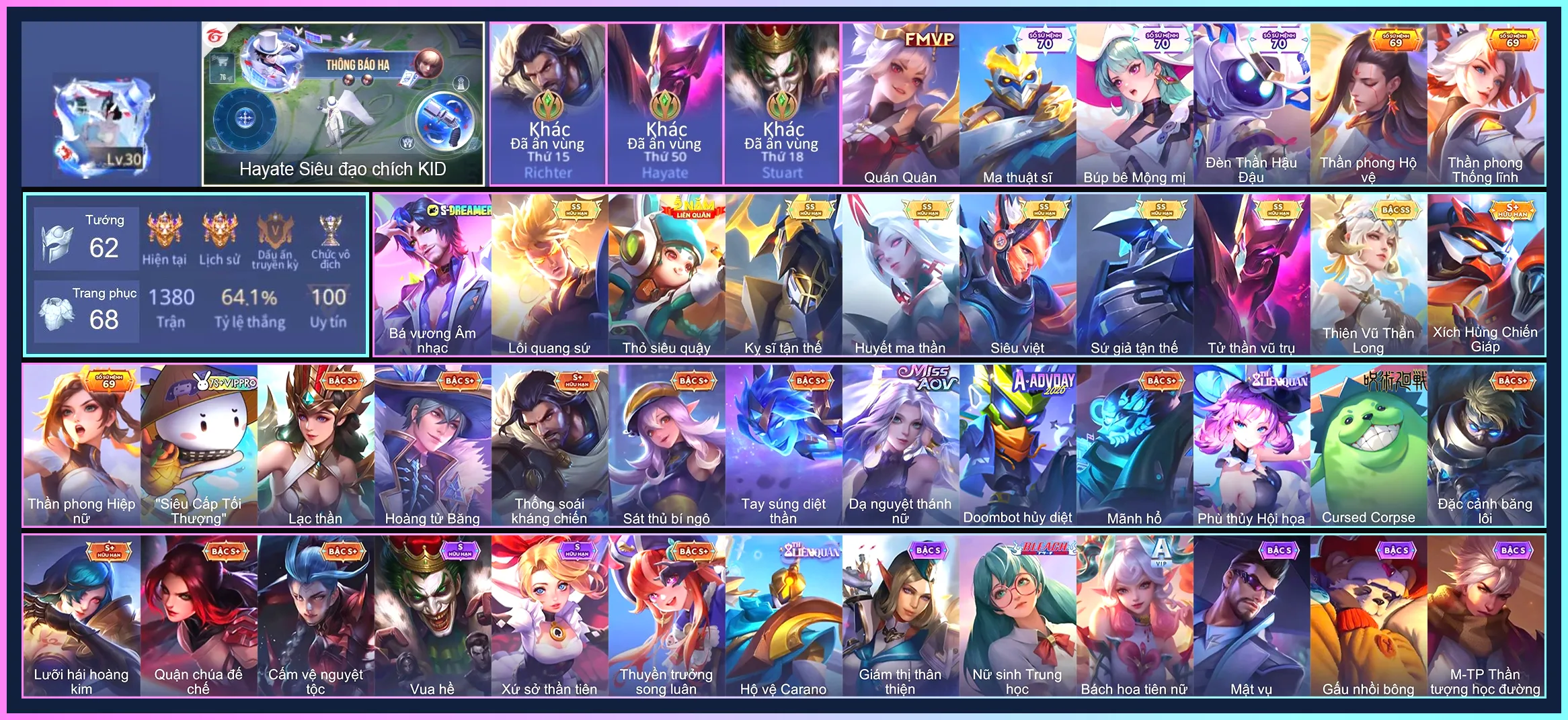 Ảnh Arthur Siêu Việt, TelAnnas Thiên Vũ Thần Long, Violet Huyết Ma Thần, Triệu Vân Kỵ sĩ tận thế, Hayate Tử thần vũ trụ, Elsu Sứ giả tận thế, Nakroth Lôi Quang Sứ... CHỈ CÀI SĐT